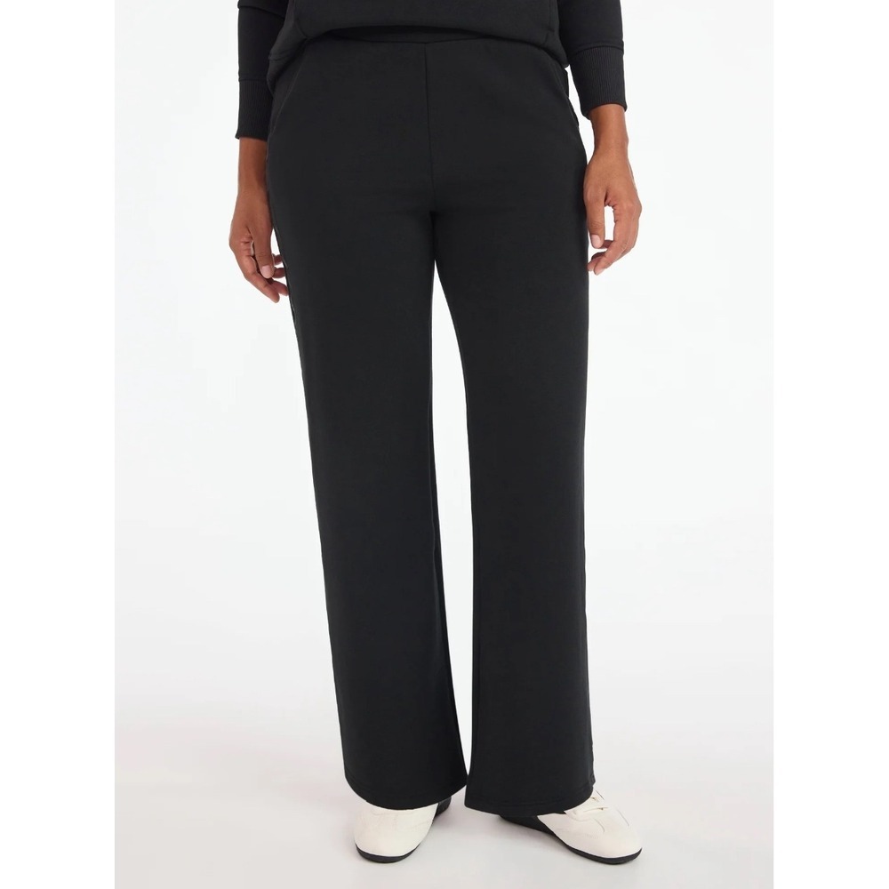 Avia Womens Black Wide Leg Fleece Pants Side Stripe Medium 8-10 Athleisure - Picture 3 of 6